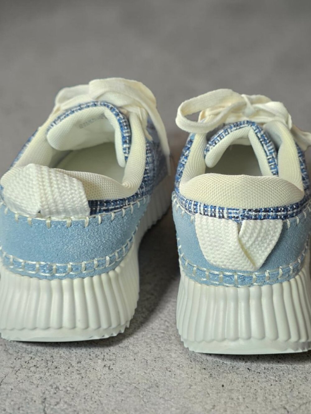 EUC CORKY's ( 8 ) HEY GIRL ADVENTURE Blue/Off White Tweed Platform Tennis Shoe - Picture 5 of 12